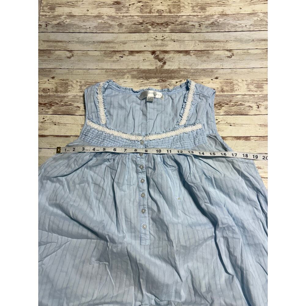 Eileen West Sleeveless Short Nightgown Large Blue Stripes White Lace Feminine - Picture 6 of 6